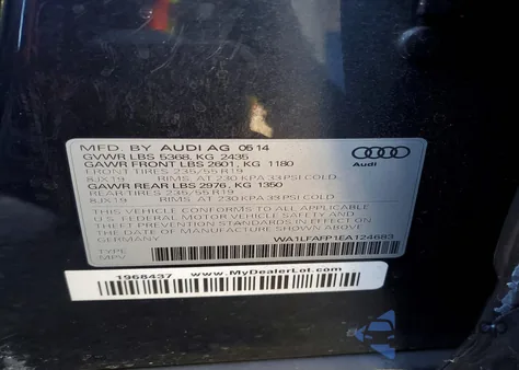 2014 Audi Q5 Premium Plus z USA, uszkodzony, nr VIN WA1LFAFP1EA124683